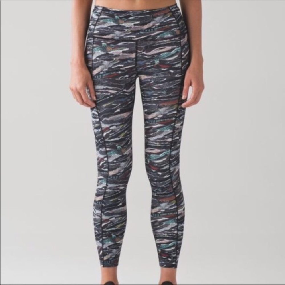 lululemon athletica high rise fast & free leggings 25" gray print size 8